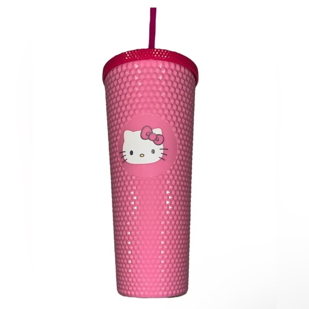 Hello kitty studded textured tumbler cup straw and lid